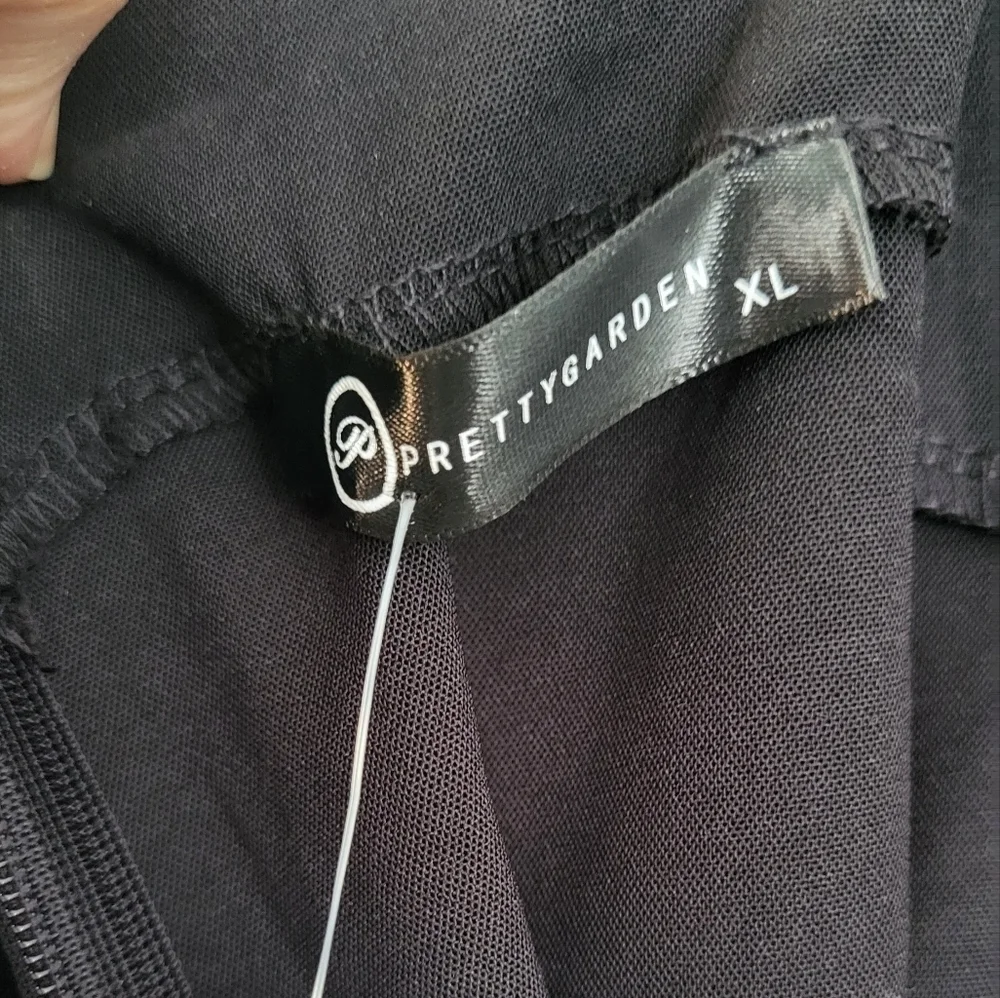 Pretty garden Puff Sleeve Wide Leg Belted Black Jumpsuit Size XL - Picture 11 of 15